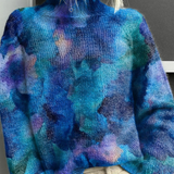 Absztrakt Virágminta Vízre, Garbós Pulóver