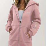 Angeleen - Geometrikus Mintás Kapucnis Kabát Cipzárral