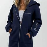 Angeleen - Geometrikus Mintás Kapucnis Kabát Cipzárral