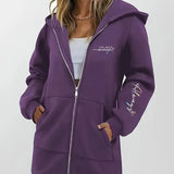 Angeleen - Geometrikus Mintás Kapucnis Kabát Cipzárral