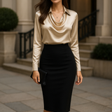 Ysa | Fényes Blúz Plisszírozott Nyakkal