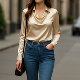 Ysa | Fényes Blúz Plisszírozott Nyakkal