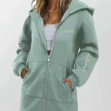 Angeleen - Geometrikus Mintás Kapucnis Kabát Cipzárral