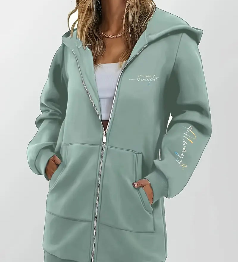 Angeleen - Geometrikus Mintás Kapucnis Kabát Cipzárral